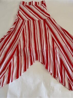 New York & Company Red and White Striped Handkerchief Hem Asymmetrical Skirt